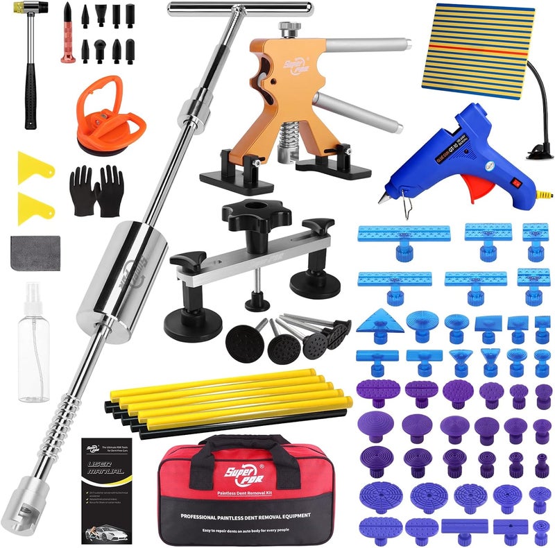 VEXTRO Car Dent Puller Kit, Dent Remover Tool for Car Dent Repair with High Adhesive Puller Tabs & Glue Sticks,100W Hot Glue Gun,Dent Refector Board, Suction Cups, Paintless Dent Removal Kit for Auto - Image 1